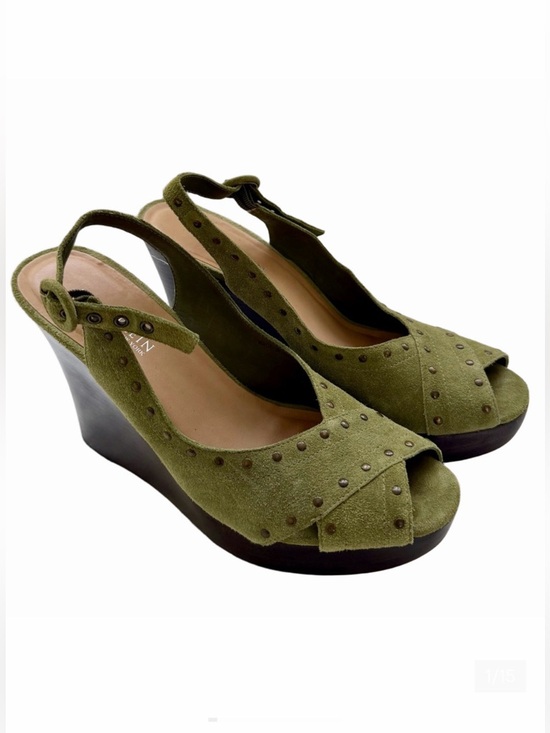 Anne Klein Shoes - Vintage Anne Klein NY Suede Size 10 Olive Green Studded Wedge High Heel Sandals